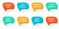 Speech bubble set. 3d promo sticker, badge or label collection. Premium quality, Best choice, Special offer icons. Royalty Free Stock Photo